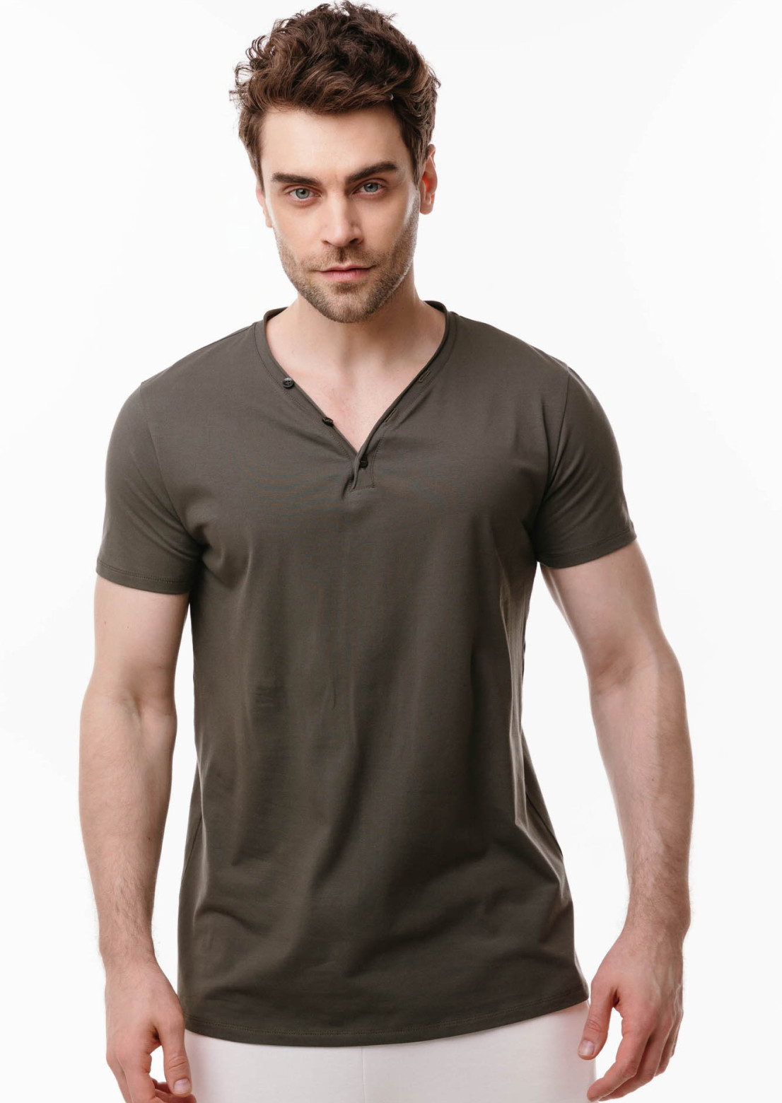 Khaki button-down men's T-shirt
